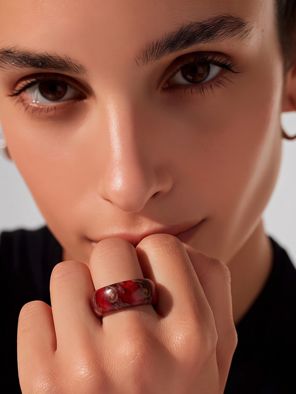 Red Paisley Wooden Ring Chunky Boho Wide Band Artisan Nature Statement Jewelry